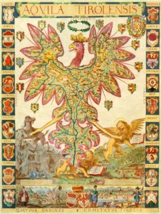 Der „Aquila Tirolensis“, eine aus dem Jahre 1620 stammende und von Matthias Burglechner angefertigte Karte Tirols in der Form des Tiroler Adlers.